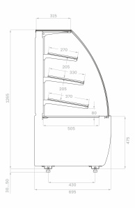 Витрина хлебная Carboma K70 N 1,3-1 LIGHT Bread 9005 (версия 2.0)